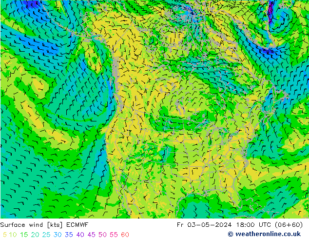 Vento 10 m ECMWF ven 03.05.2024 18 UTC