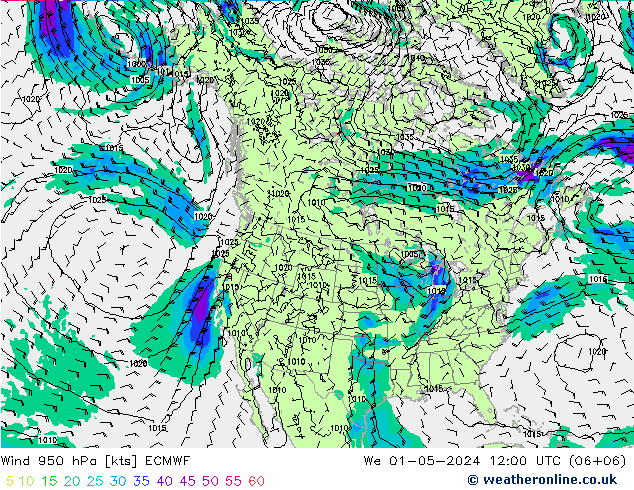 Wind 950 hPa ECMWF Mi 01.05.2024 12 UTC