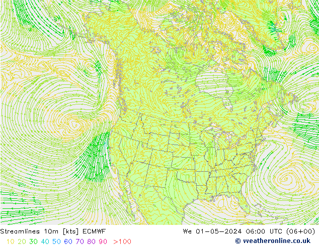 Linia prądu 10m ECMWF śro. 01.05.2024 06 UTC