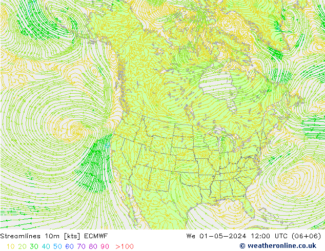 Stromlinien 10m ECMWF Mi 01.05.2024 12 UTC