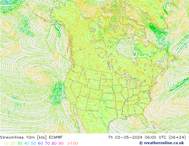 Streamlines 10m ECMWF Th 02.05.2024 06 UTC