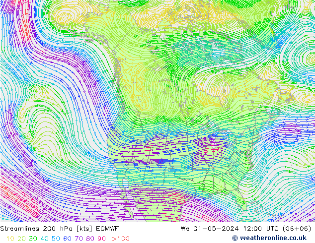 Stromlinien 200 hPa ECMWF Mi 01.05.2024 12 UTC