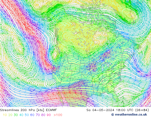 Linha de corrente 200 hPa ECMWF Sáb 04.05.2024 18 UTC