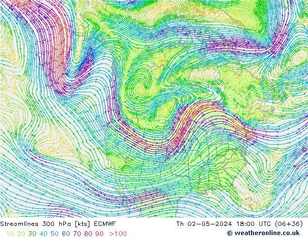 Stroomlijn 300 hPa ECMWF do 02.05.2024 18 UTC