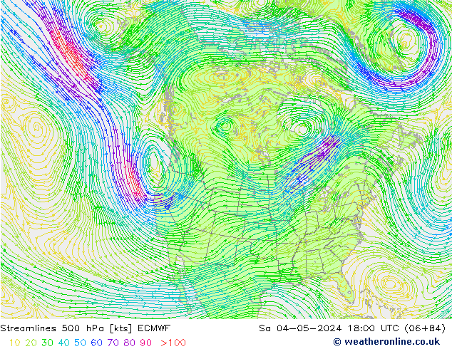 Stromlinien 500 hPa ECMWF Sa 04.05.2024 18 UTC