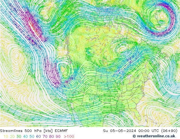 Stromlinien 500 hPa ECMWF So 05.05.2024 00 UTC