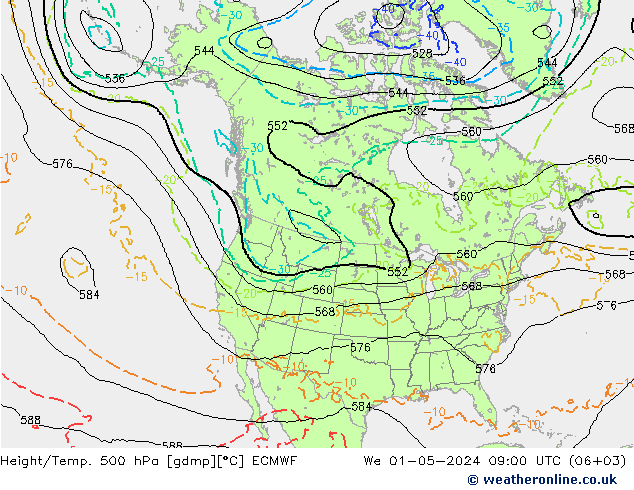 Height/Temp. 500 hPa ECMWF Mi 01.05.2024 09 UTC