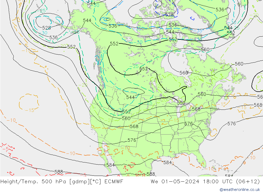 Z500/Rain (+SLP)/Z850 ECMWF Mi 01.05.2024 18 UTC