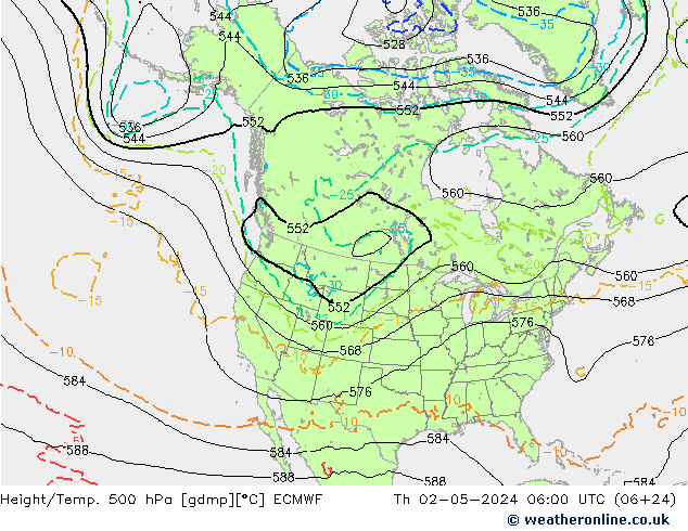 Height/Temp. 500 hPa ECMWF Čt 02.05.2024 06 UTC