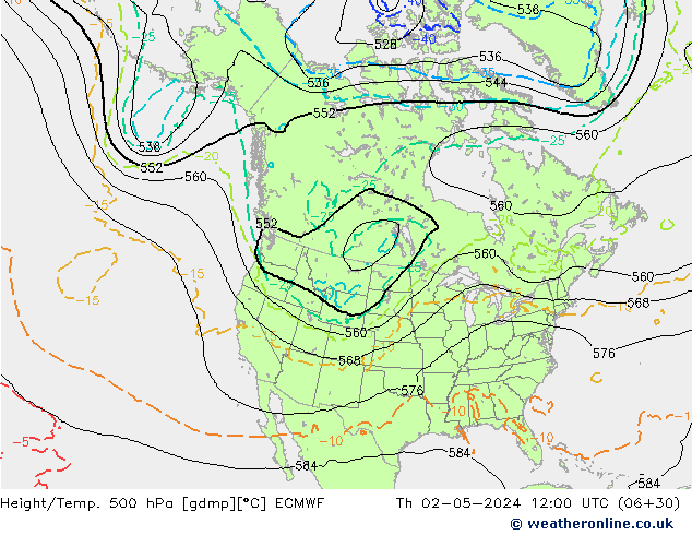 Z500/Rain (+SLP)/Z850 ECMWF jue 02.05.2024 12 UTC