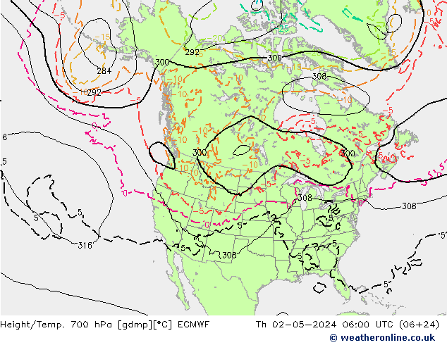 Height/Temp. 700 hPa ECMWF Th 02.05.2024 06 UTC