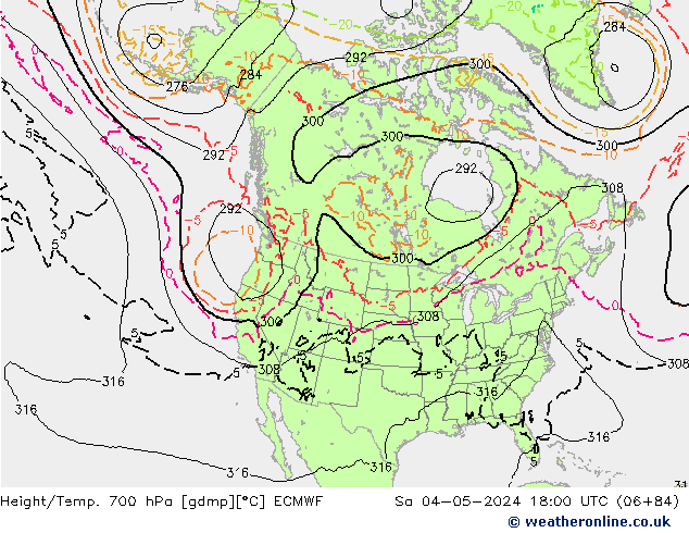 Height/Temp. 700 hPa ECMWF Sa 04.05.2024 18 UTC