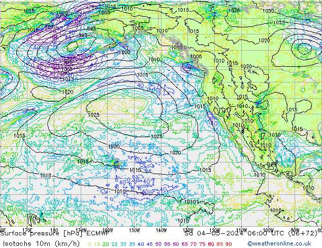 Isotachen (km/h) ECMWF Sa 04.05.2024 06 UTC