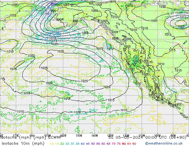 Isotachen (mph) ECMWF zo 05.05.2024 00 UTC