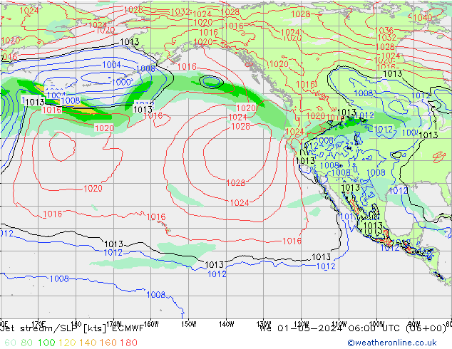 Jet Akımları/SLP ECMWF Çar 01.05.2024 06 UTC
