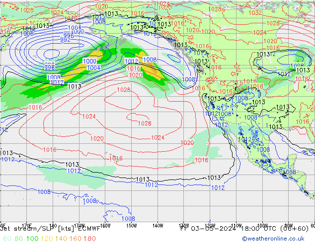 Jet stream/SLP ECMWF Pá 03.05.2024 18 UTC