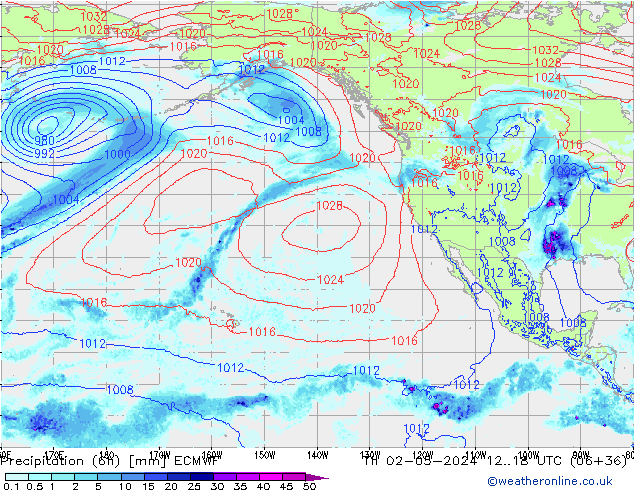 Z500/Rain (+SLP)/Z850 ECMWF Čt 02.05.2024 18 UTC