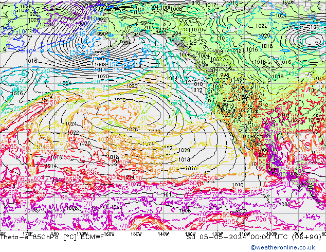 Theta-e 850hPa ECMWF zo 05.05.2024 00 UTC