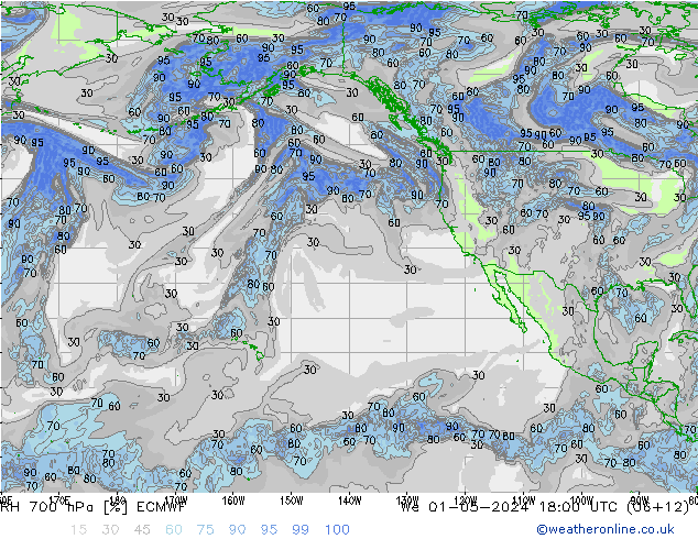 700 hPa Nispi Nem ECMWF Çar 01.05.2024 18 UTC