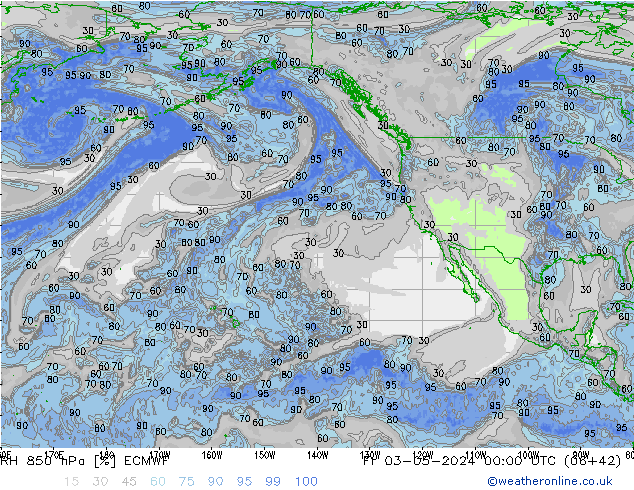 RH 850 гПа ECMWF пт 03.05.2024 00 UTC