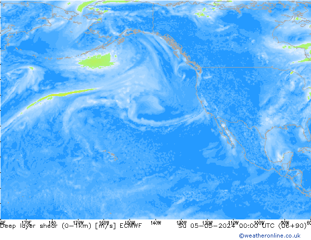 Deep layer shear (0-1km) ECMWF zo 05.05.2024 00 UTC