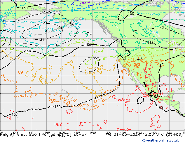 Z500/Yağmur (+YB)/Z850 ECMWF Çar 01.05.2024 12 UTC