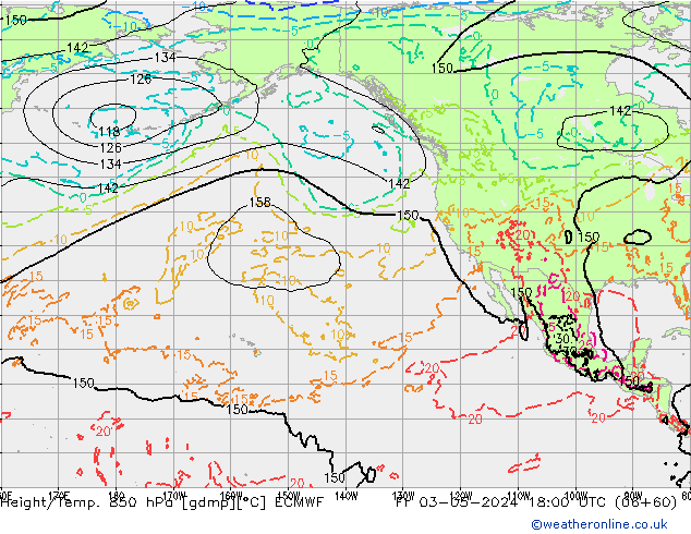 Height/Temp. 850 hPa ECMWF Sex 03.05.2024 18 UTC