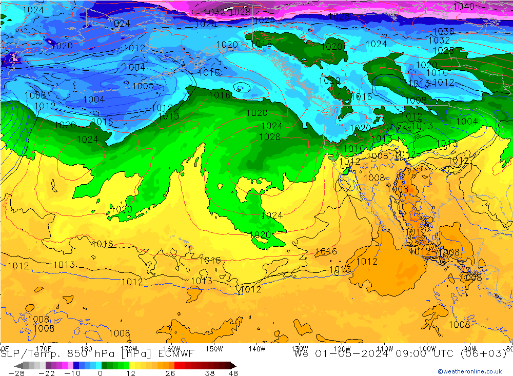 SLP/Temp. 850 hPa ECMWF We 01.05.2024 09 UTC