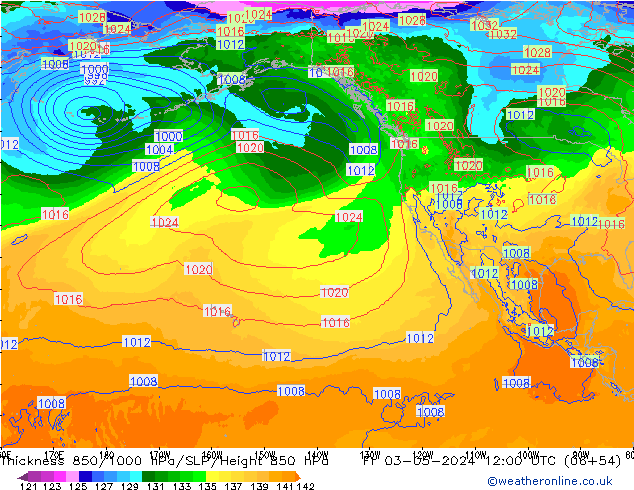 Dikte 850-1000 hPa ECMWF vr 03.05.2024 12 UTC