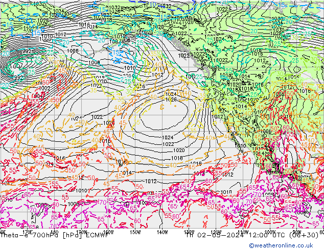 Theta-e 700гПа ECMWF чт 02.05.2024 12 UTC