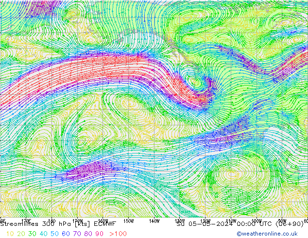 Stroomlijn 300 hPa ECMWF zo 05.05.2024 00 UTC