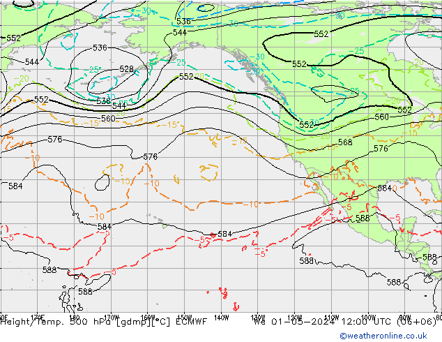 Z500/Rain (+SLP)/Z850 ECMWF We 01.05.2024 12 UTC