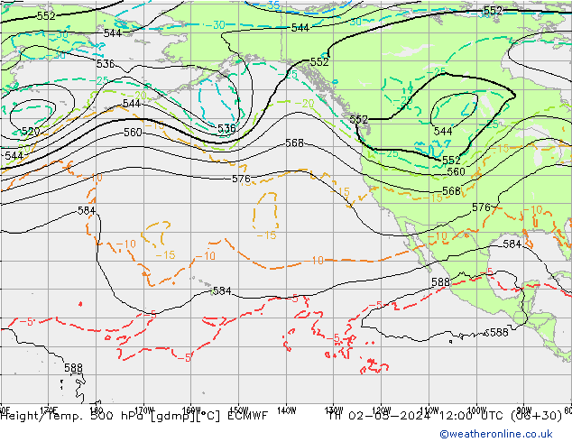 Z500/Rain (+SLP)/Z850 ECMWF jue 02.05.2024 12 UTC