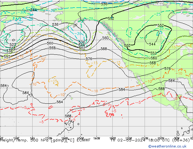 Z500/Rain (+SLP)/Z850 ECMWF gio 02.05.2024 18 UTC