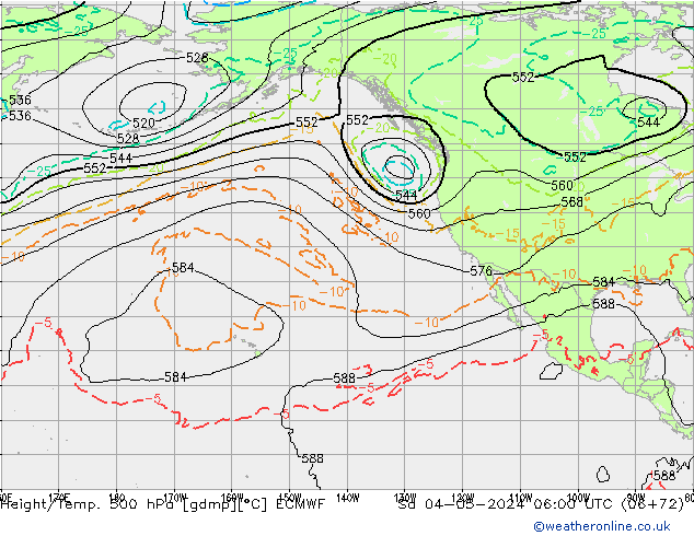 Z500/Rain (+SLP)/Z850 ECMWF Sa 04.05.2024 06 UTC