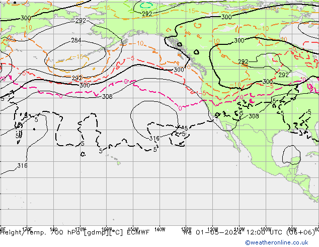 Height/Temp. 700 hPa ECMWF We 01.05.2024 12 UTC