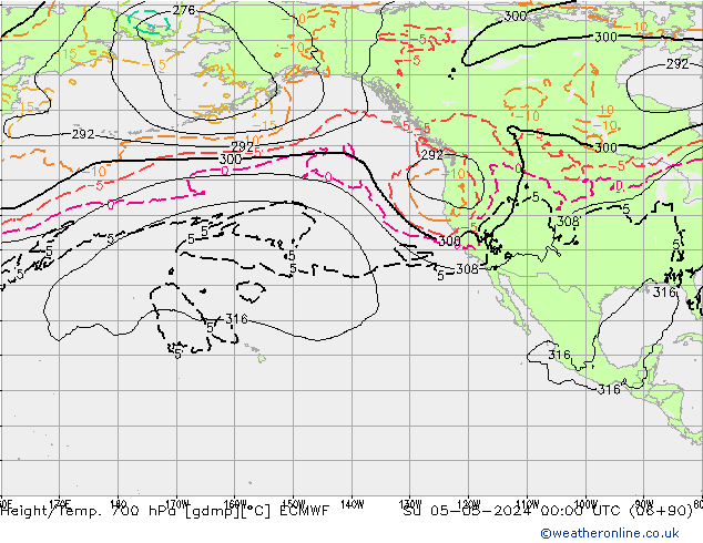 Geop./Temp. 700 hPa ECMWF dom 05.05.2024 00 UTC