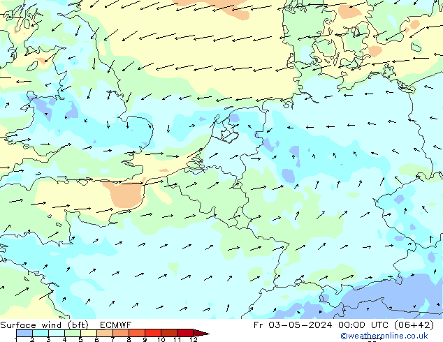  10 m (bft) ECMWF  03.05.2024 00 UTC