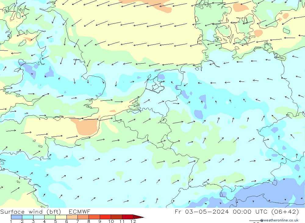  10 m (bft) ECMWF  03.05.2024 00 UTC