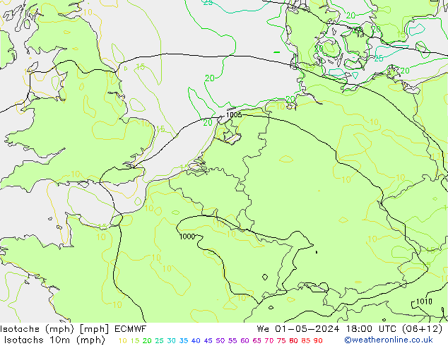 Isotachen (mph) ECMWF Mi 01.05.2024 18 UTC