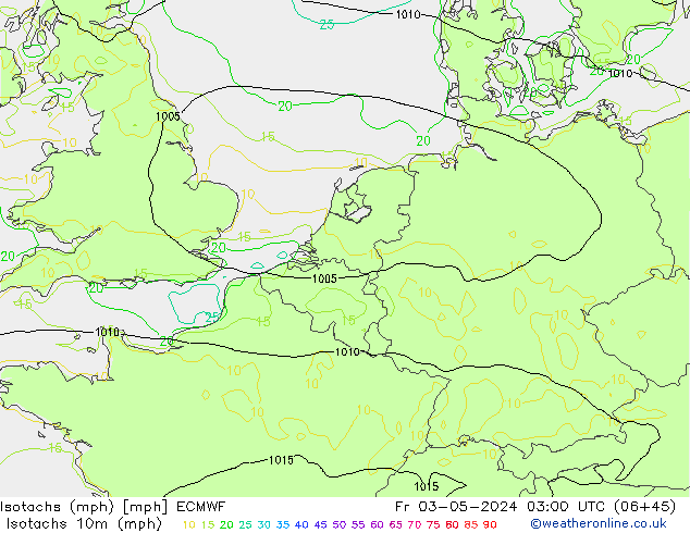 Isotachen (mph) ECMWF Fr 03.05.2024 03 UTC