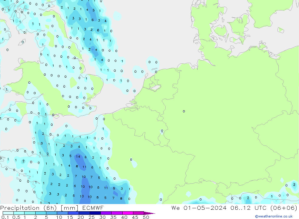 Z500/Rain (+SLP)/Z850 ECMWF We 01.05.2024 12 UTC