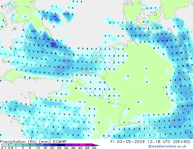 Totale neerslag (6h) ECMWF vr 03.05.2024 18 UTC