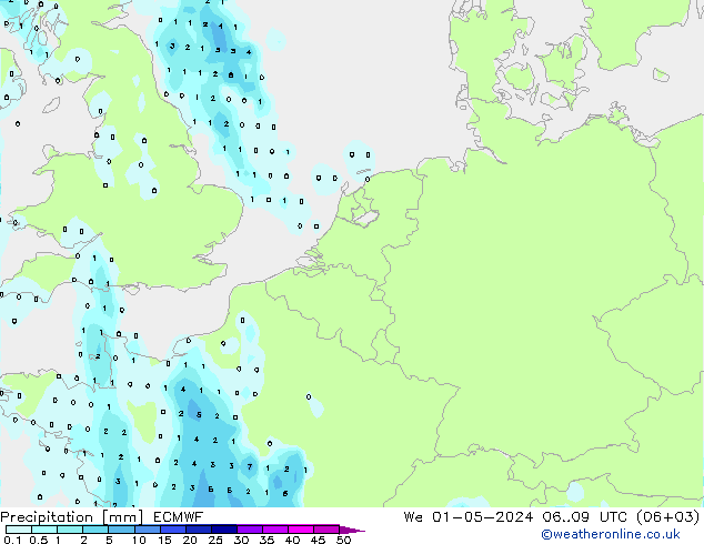 Precipitation ECMWF We 01.05.2024 09 UTC