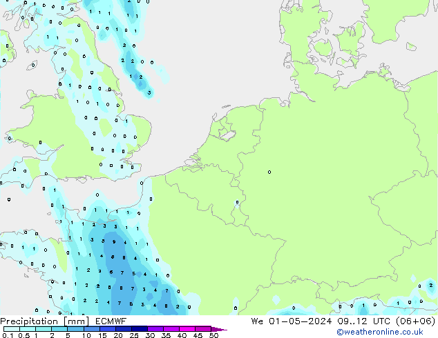 Neerslag ECMWF wo 01.05.2024 12 UTC