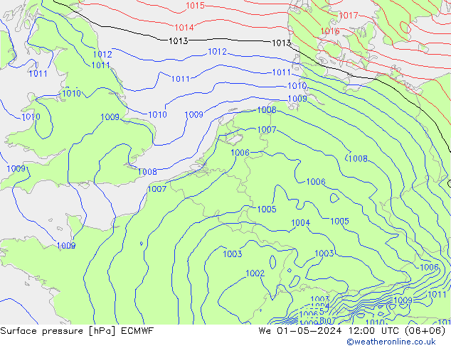 Pressione al suolo ECMWF mer 01.05.2024 12 UTC