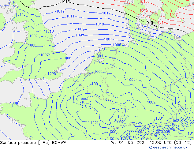 Surface pressure ECMWF We 01.05.2024 18 UTC