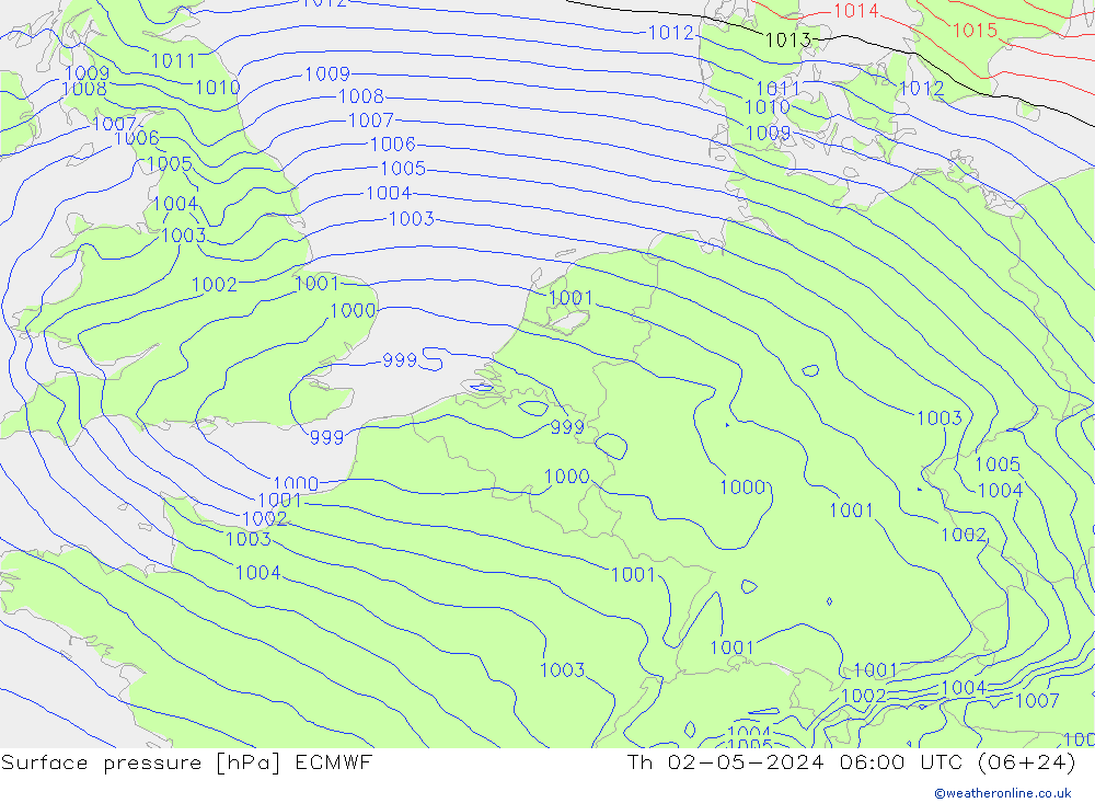 pressão do solo ECMWF Qui 02.05.2024 06 UTC