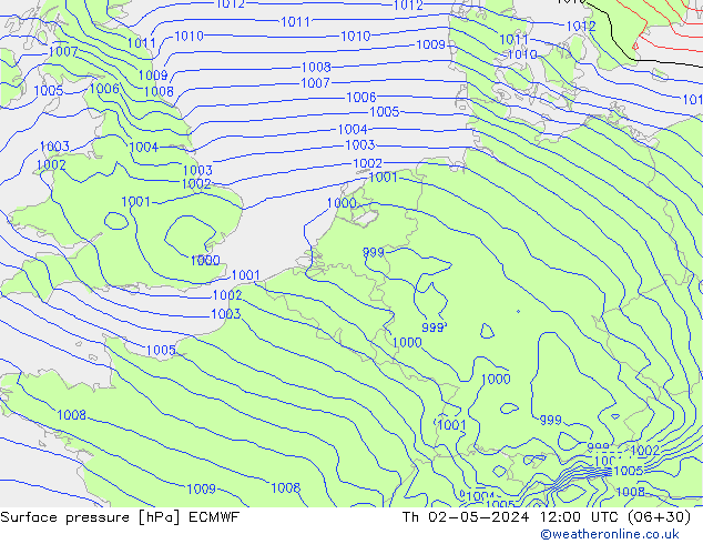 Surface pressure ECMWF Th 02.05.2024 12 UTC