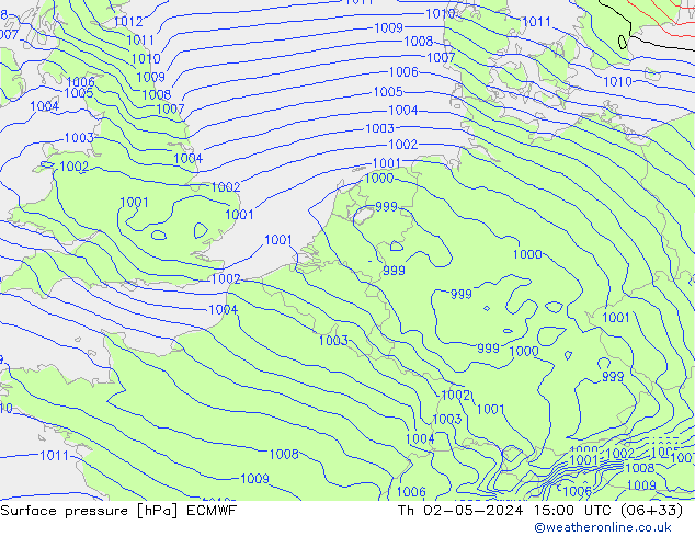 Surface pressure ECMWF Th 02.05.2024 15 UTC